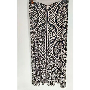I.N.C. Women Maxi Flare Skirt Size L Black White Studded Front Elastic Waist